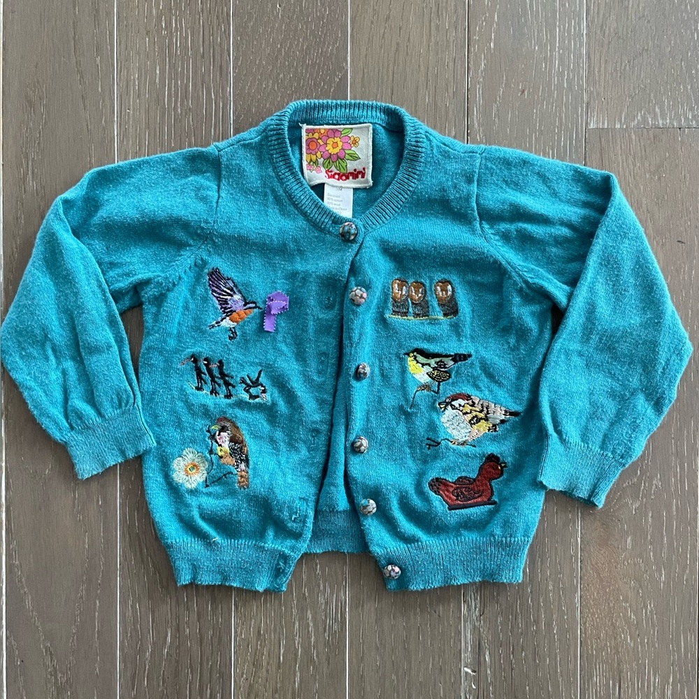 Siaomimi Turquoise Knit with Embroidered Bird Accents